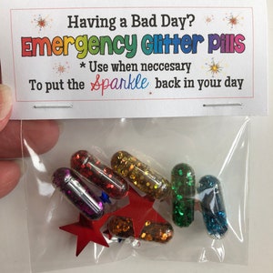 EMERGENCY GLITTER PILLS - Gag Gift Bags, joke, hilarious, funny, white elephant ,silly, novelty prank, goody bags, shower,Birthday party fun