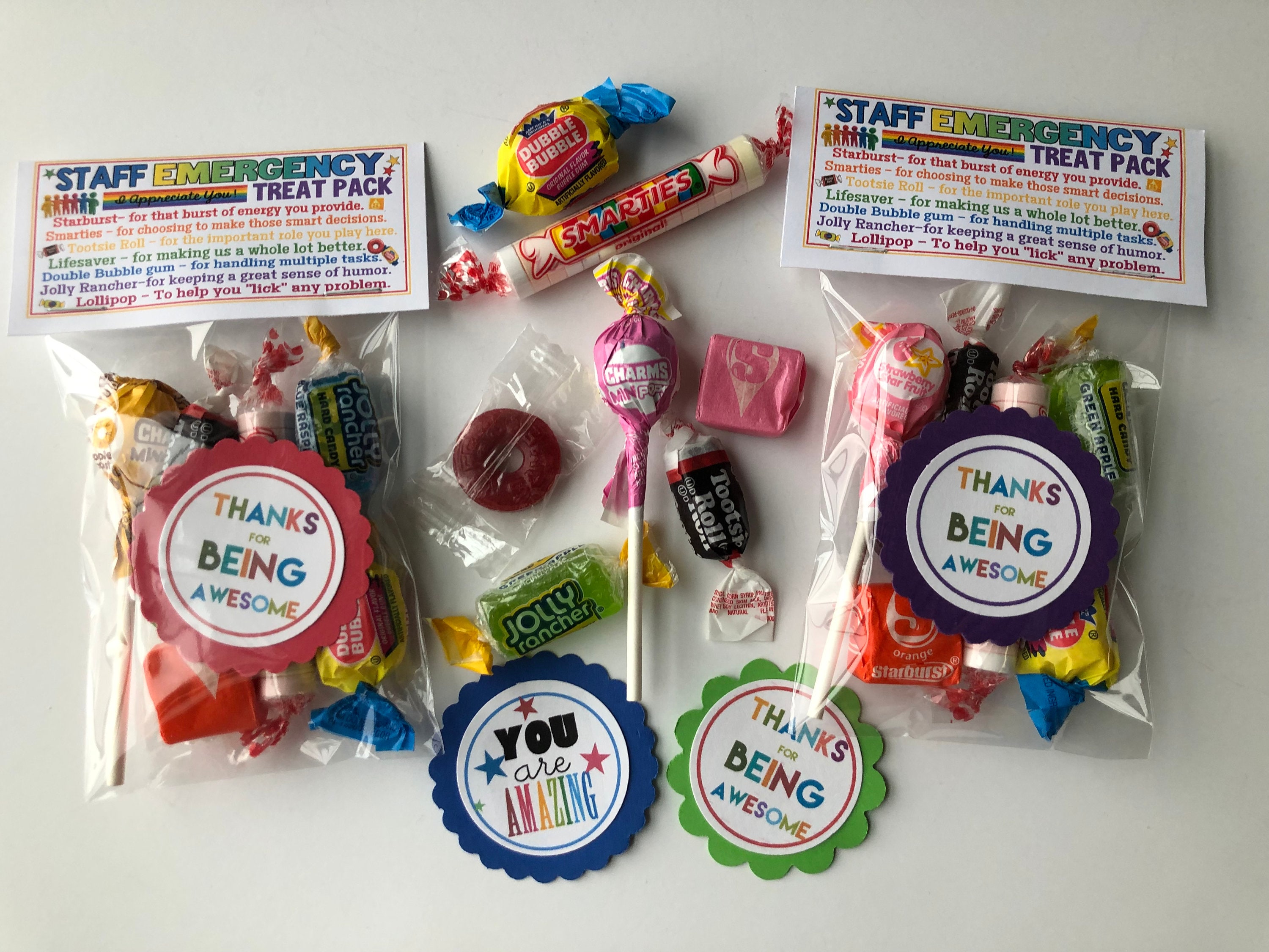 STAFF Emergency Treat Pack sweet Thoughts Goody Bag, Happy Birthday,  Friends, Co-workers, Secretary, Have a Great Day, Smile, Funny GAG Bag 