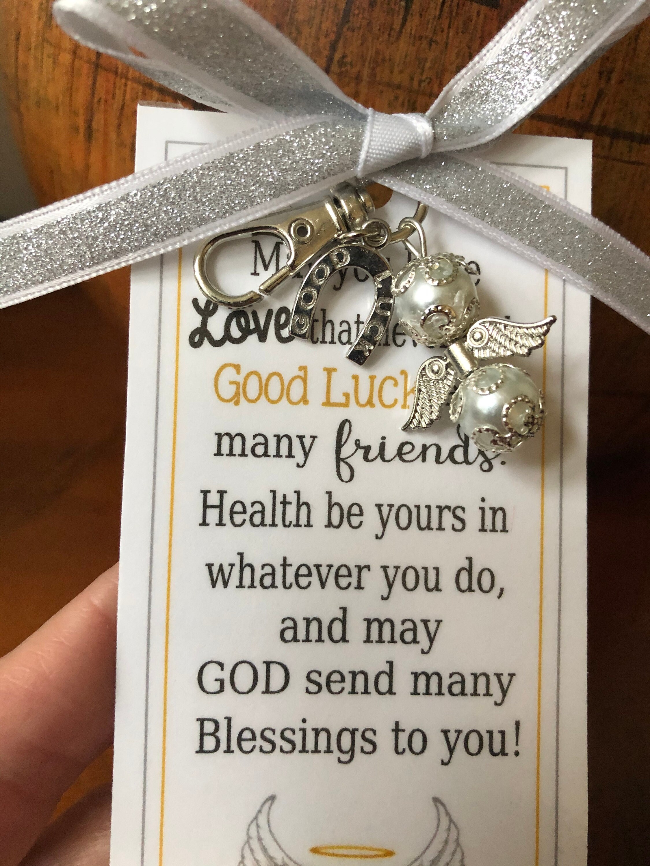 A GOOD LUCK Guardian Angel keychain Card God Bless You Charm Etsy