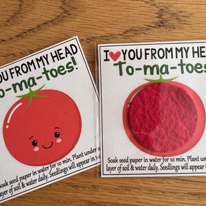 I Love you from my head TO-MA-TOES!  Tomato seed - Bloomin' Plantable Seed paper gift bags, teacher appreciation, recycled wildflower seed