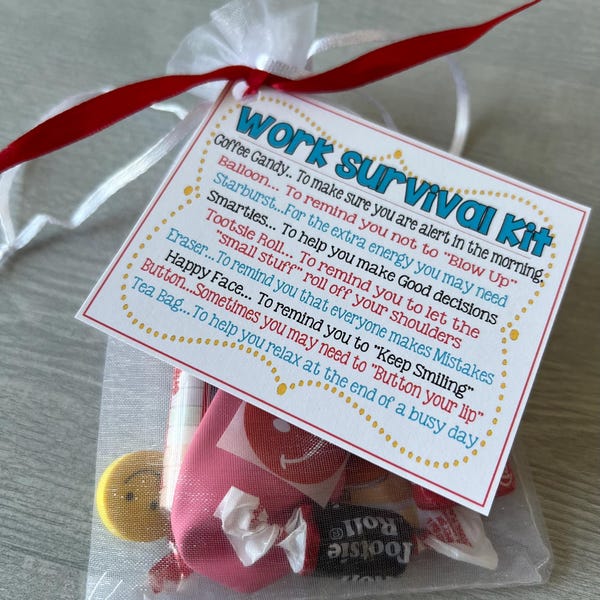 Kit de supervivencia para el trabajo: bolsa de regalos con dulces pensamientos, feliz cumpleaños, amigos, compañeros de trabajo, secretaria, que tengas un buen día, sonrisa, divertida bolsa de broma, mamá