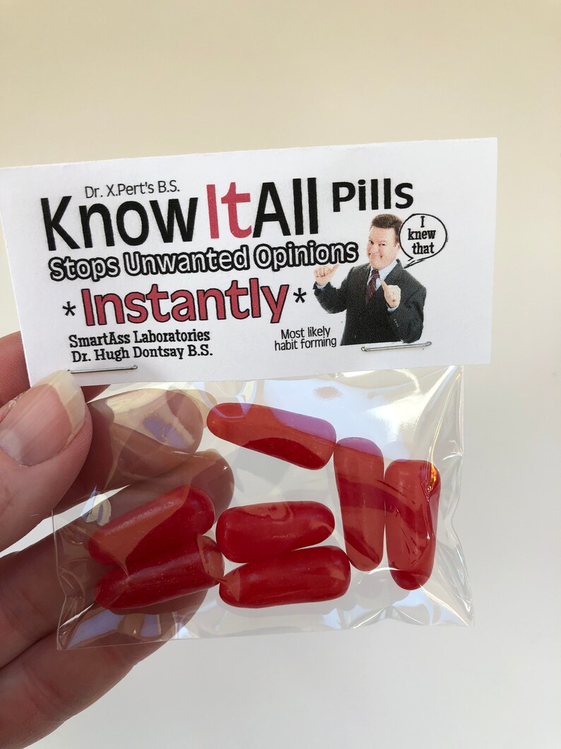 Gag Gift Bags KNOW IT ALL pills joke hilarious birthday Etsy