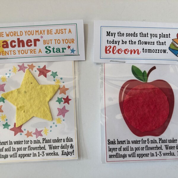 TEACHER or APPLE - STAR wildflower Bloomin'  Plantable Seed paper gift bags, teacher appreciation, Teachers, friends, Teacher appreciation