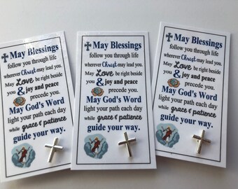 CROSS pin - Blessings Card God Bless You Charm gift, friend, neighbor, sister, mom, I love you, Blessings, laminated gift card, god&#39;s word