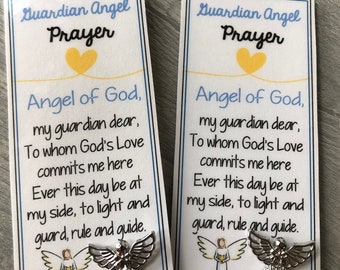GUARDIAN ANGEL Prayer Card - Angel Pin - Angel of God  gift, friend, neighbor, sister, mom, I love you, Blessings, laminated gift card