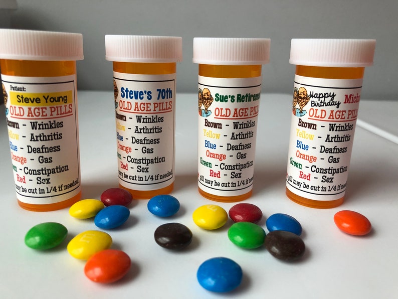 Personalized OLD AGE PILL medicine bottles Gag gifts funny Etsy