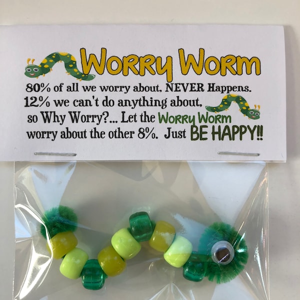 WORRY WORM -Gag Gift Bags Funny, silly prank goody bags, Birthday, co-worker, secret pal, retirement, unique gift idea, mom, teacher, friend