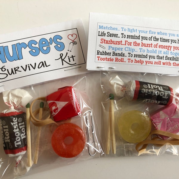NURSE'S  SURVIVAL KIT funny Gag Gift Bags, silly prank goody bags, Birthday, co-worker, nursing gift, unique gift, Mom, teacher, mothers