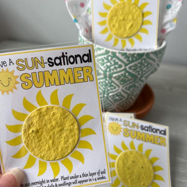 Have a SUN-sational Summer or Sending SUNSHINE -teacher gifts or classoom kid exchanges-Bloomin' Plantable Seed paper gift bag, appreciation