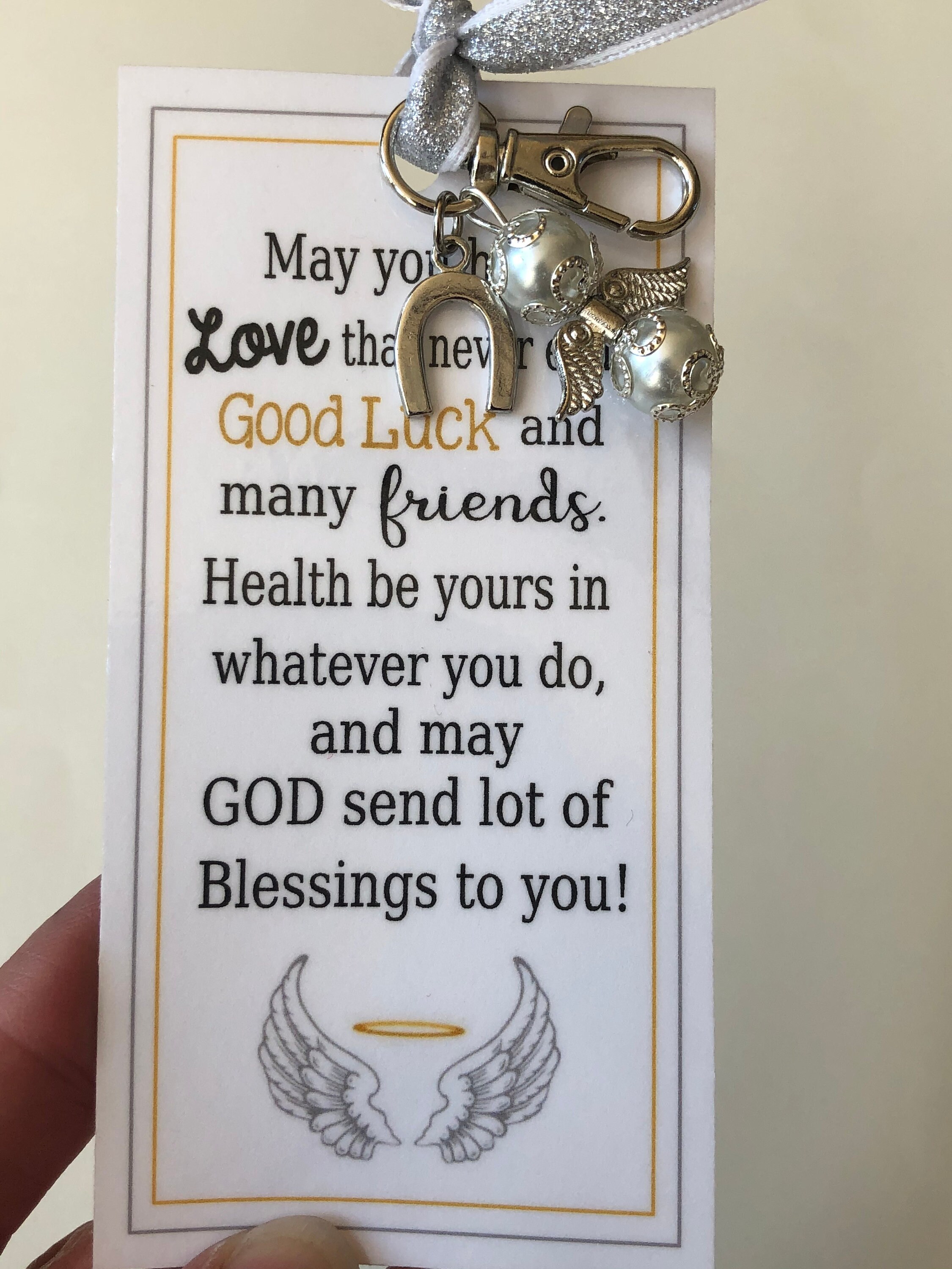 GOOD LUCK Angel keychain Card God Bless You Charm gift Etsy