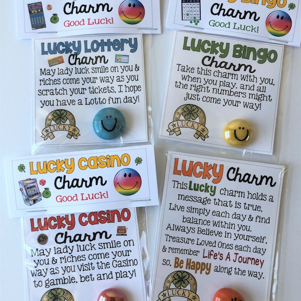 Lucky Charms - 7 Designs - Lotto, Casino, Bingo, Cheerleading, Golf, Bowling -sweet thoughts gift, mom, friends, lucky charm, smiley face,