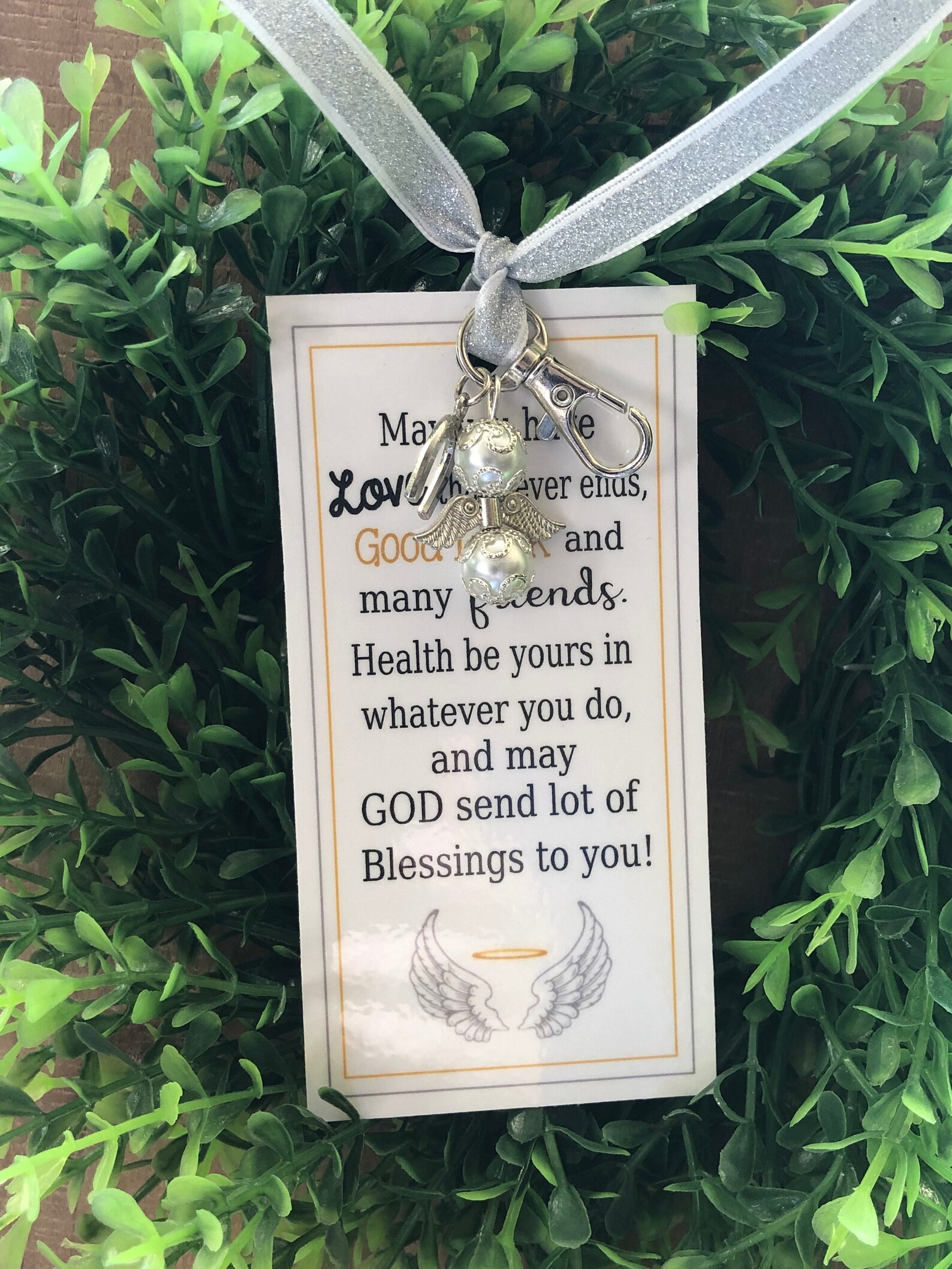 GOOD LUCK Angel keychain Card God Bless You Charm gift Etsy