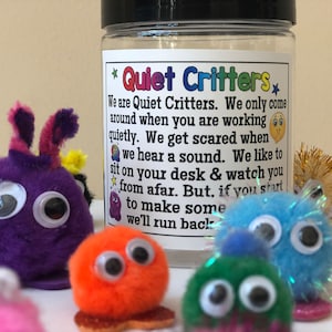 QUIET CRITTERS - Jar with poem & poms Teacher resource, Classroom Behavior Management, Reward prizes, student incentives, homeschooling