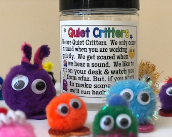 QUIET CRITTERS - Jar with poem & poms Teacher resource, Classroom Behavior Management, Reward prizes, student incentives, homeschooling