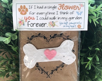 WILDFLOWER PET Bone shaped Seed gift bag- Plantable blooming recycled paper seed bomb, goodie bags, memorial, garden, pawprints  heart dog