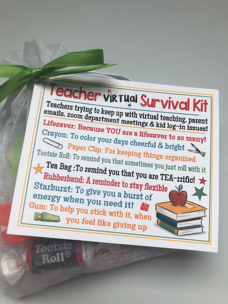 VIRTUAL Teacher Survival Kit Sweet Thoughts goody bag Back | Etsy
