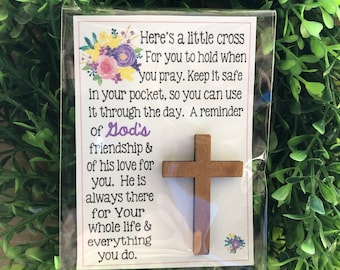 CROSS - PRAYER handheld charm- sweet thoughts gift, mom, friend neighbor, friend, mother, Wooden CrOSS charm, God, religious gift, Christian