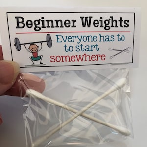 BEGINNER WEIGHTS- Gag Gift Bags,  hilarious birthday, white elephant ,silly joke, novelty prank gifts, guys joke weight lifting white trash