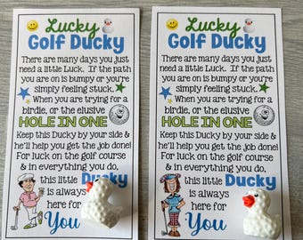 LUCKY GOLF DUCKY - Adorable Golfing card, miniature Golf Ball Duck figurine, Good Luck Charms, funny gift card, birthday, golf tournament