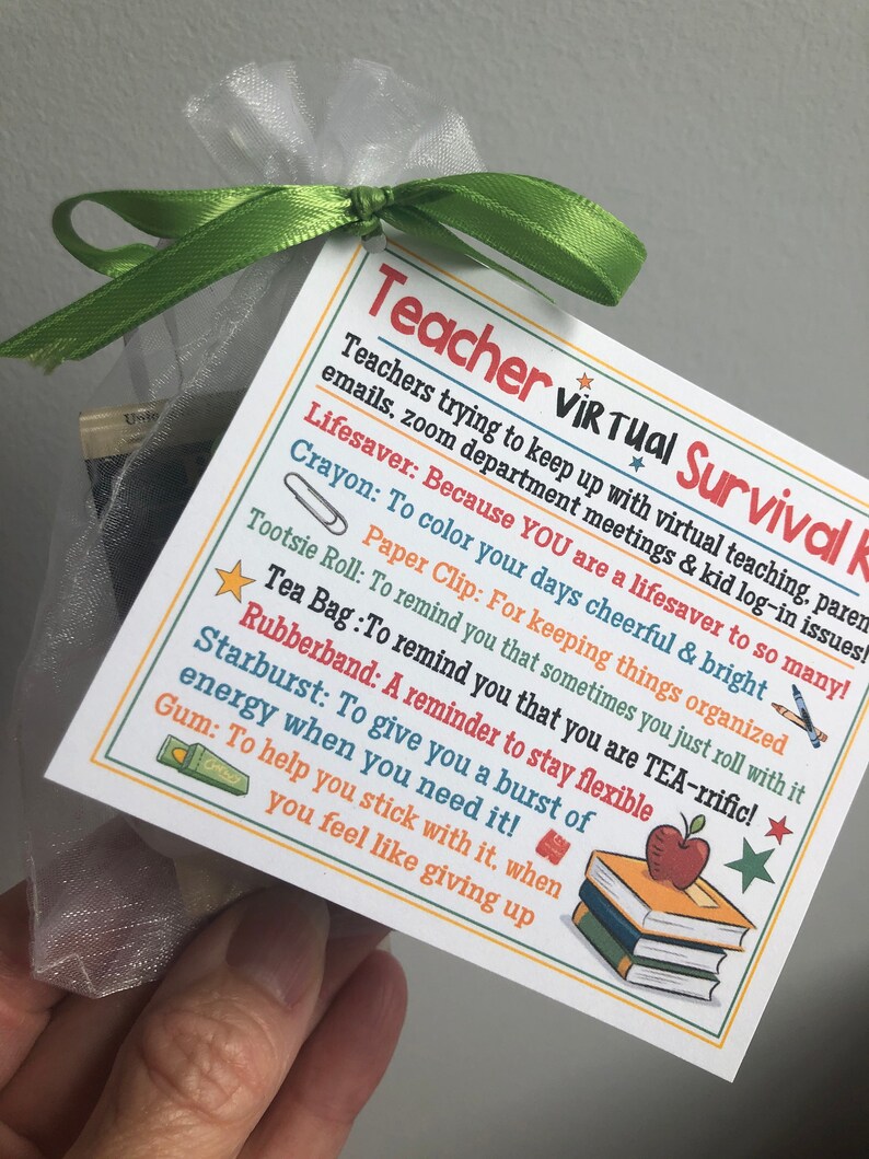 VIRTUAL Teacher Survival Kit Sweet Thoughts goody bag Back | Etsy