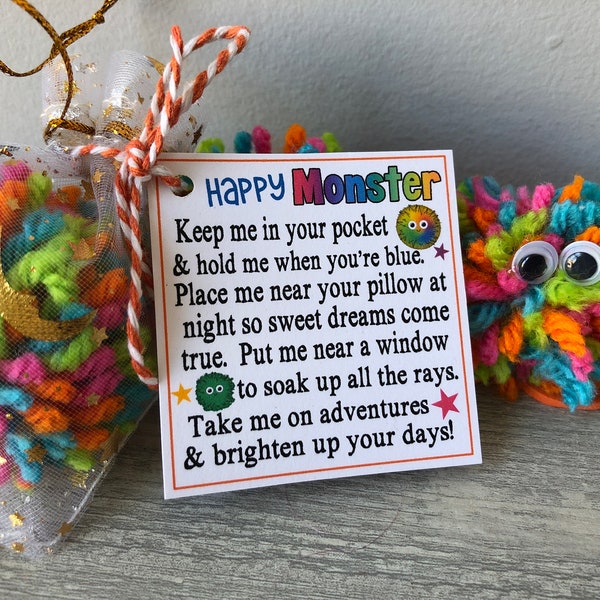 HAPPY MONSTER - Sweet Thoughts gift bag, Kids, children, anxiety, calming, goody bags, stocking stuffers, secret santa, lucky charm, fit