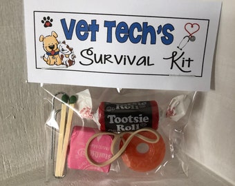 VET Tech&#39;s  SURVIVAL KIT funny Gag Gift Bags, silly prank goody bags, Birthday, co-worker, nursing gift, unique gift, Mom, animals, pets