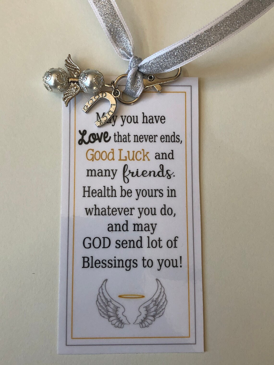 GOOD LUCK Angel keychain Card God Bless You Charm gift Etsy