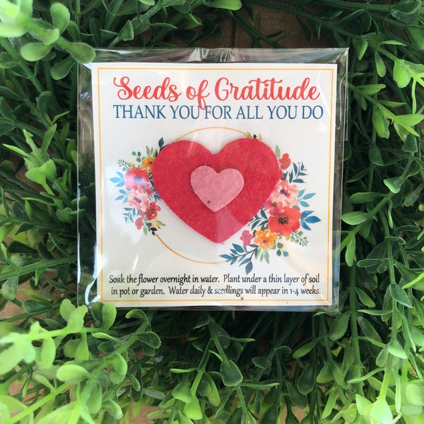 SEEDS of GRATITUDE - Red/pink - Bloomin' Plantable Seed paper gift bags, Mothers Day, teacher appreciation, recycled wildflower seed bombs