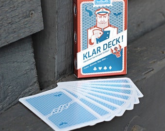 Maritimes Kartenspiel "Klar Deck", großes Blatt, blaue Rückseiten. Maritime Design Spielkarten für Poker, Skat etc. Mitbringsel / Geschenk.
