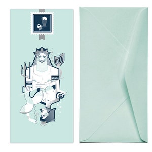 maritime Grußkarte Neptun & Nixe, Grussmarke Qualle mit Umschlag, Glückwunschkarte, Geburtstagskarte, Klappkarte, Einladung image 2