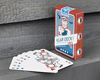 Maritimes Kartenspiel "Klar Deck", großes Blatt, blaue Rückseiten. Maritime Design Spielkarten für Poker, Skat etc. Mitbringsel / Geschenk.