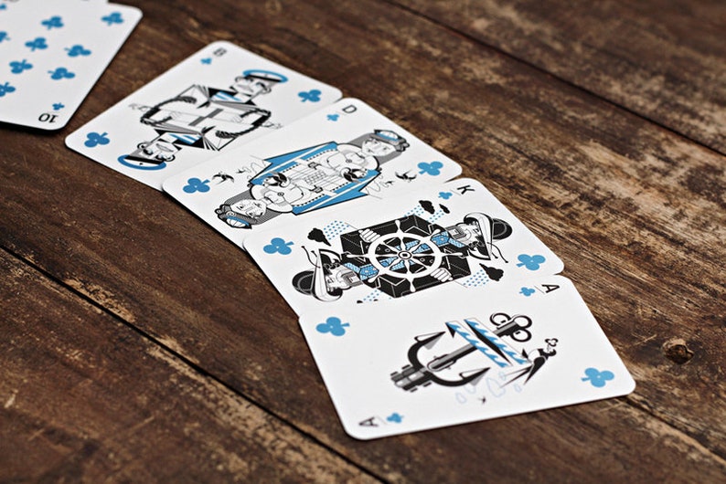 Maritimes Kartenspiel Klar Deck, großes Blatt, blaue Rückseiten. Maritime Design Spielkarten für Poker, Skat etc. Mitbringsel / Geschenk. Bild 4