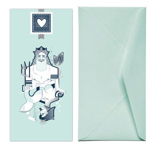 maritime Grußkarte Neptun & Nixe, Grussmarke Herz mit Umschlag, Glückwunschkarte, Geburtstagskarte, Klappkarte, Grußkarte image 2