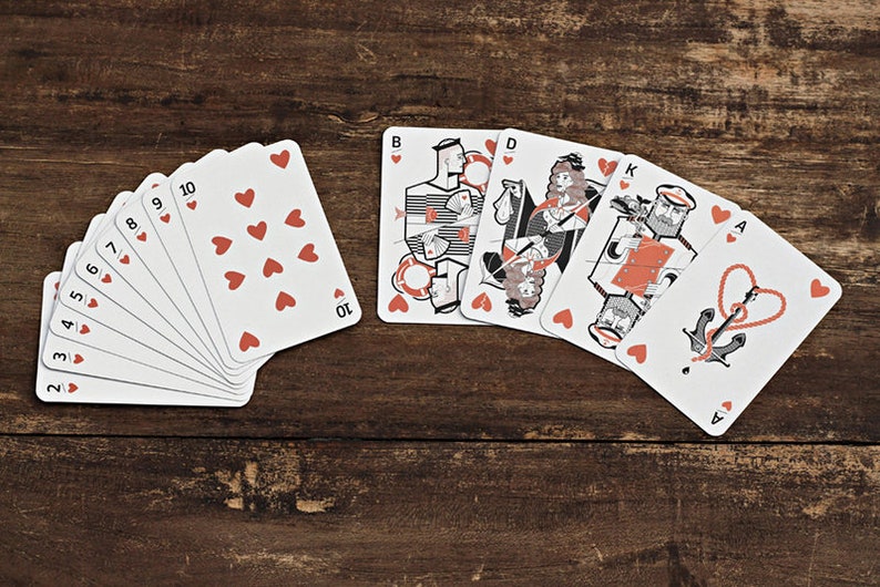 Maritimes Kartenspiel Klar Deck, großes Blatt, blaue Rückseiten. Maritime Design Spielkarten für Poker, Skat etc. Mitbringsel / Geschenk. Bild 3