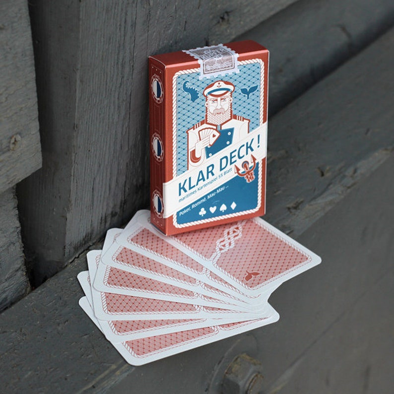 Maritimes Kartenspiel Klar Deck, großes Blatt, kupferfarbene Rückseiten. Maritime Design Spielkarten als Mitbringsel oder Gastgeschenk. image 1