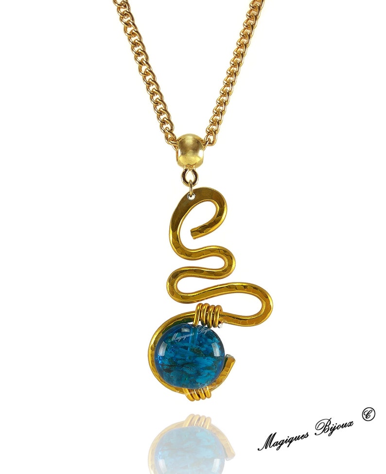 Necklace pendant snake stone blue Etruscan celtic tribal spiral gold necklace gold Etruscan Celtic Zen Aztec pre-Columbian