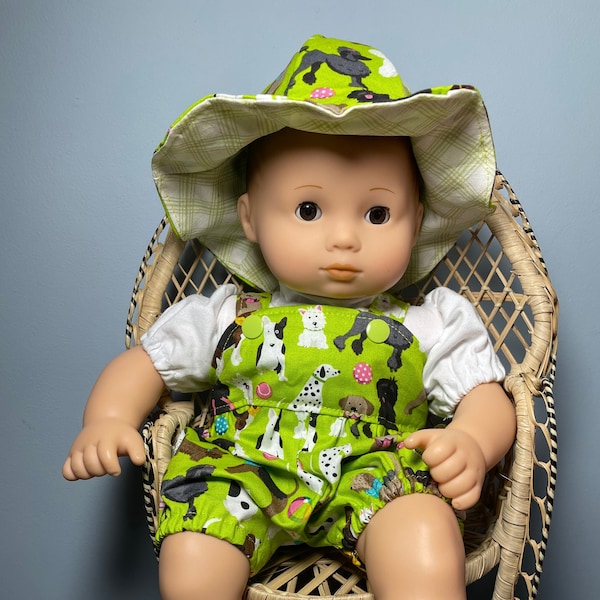 15 inch doll like bitty baby doll cotton shortalls with shirt and sunhat with free shipping