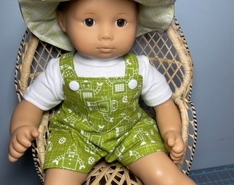 15 inch doll like bitty baby doll cotton shortalls with shirt and sunhat with free shipping