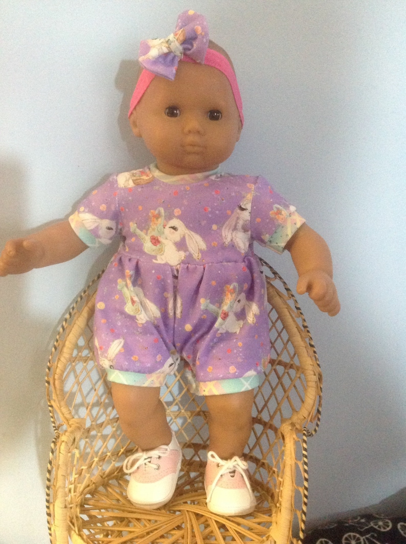 Bitty baby custom knit romper with hair bow and FREE SHIPPING