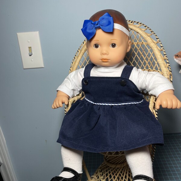 SALE!! 15 inch doll like bitty baby doll and twins corduroy jumper, shirt and hairbow with FREE SHIPPING