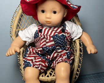 15 inch doll like bitty baby doll cotton shortalls with shirt and sunhat with free shipping