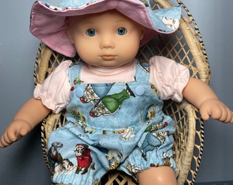 15 inch doll like bitty baby doll cotton shortalls with shirt and sunhat with free shipping