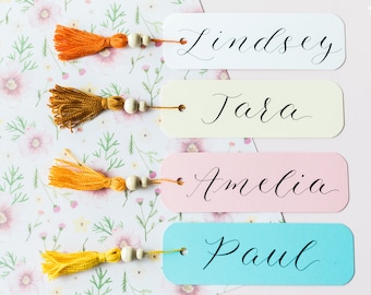 Personalized Bookmarks, Customized Bookmarks, Calligraphy Bookmarks, Beaded Tassel Bookmarks, Bookmark Custom, Bookclub Bookmarks