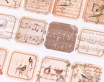 Vintage Aesthetic Sticker Sheet, Vintage Stickers for Journaling, Junk Journal Stickers, Music Notes Stickers, Bird Stickers,Script Stickers
