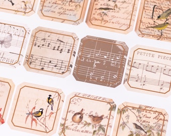 Vintage Aesthetic Sticker Sheet, Vintage Stickers for Journaling, Junk Journal Stickers, Music Notes Stickers, Bird Stickers,Script Stickers