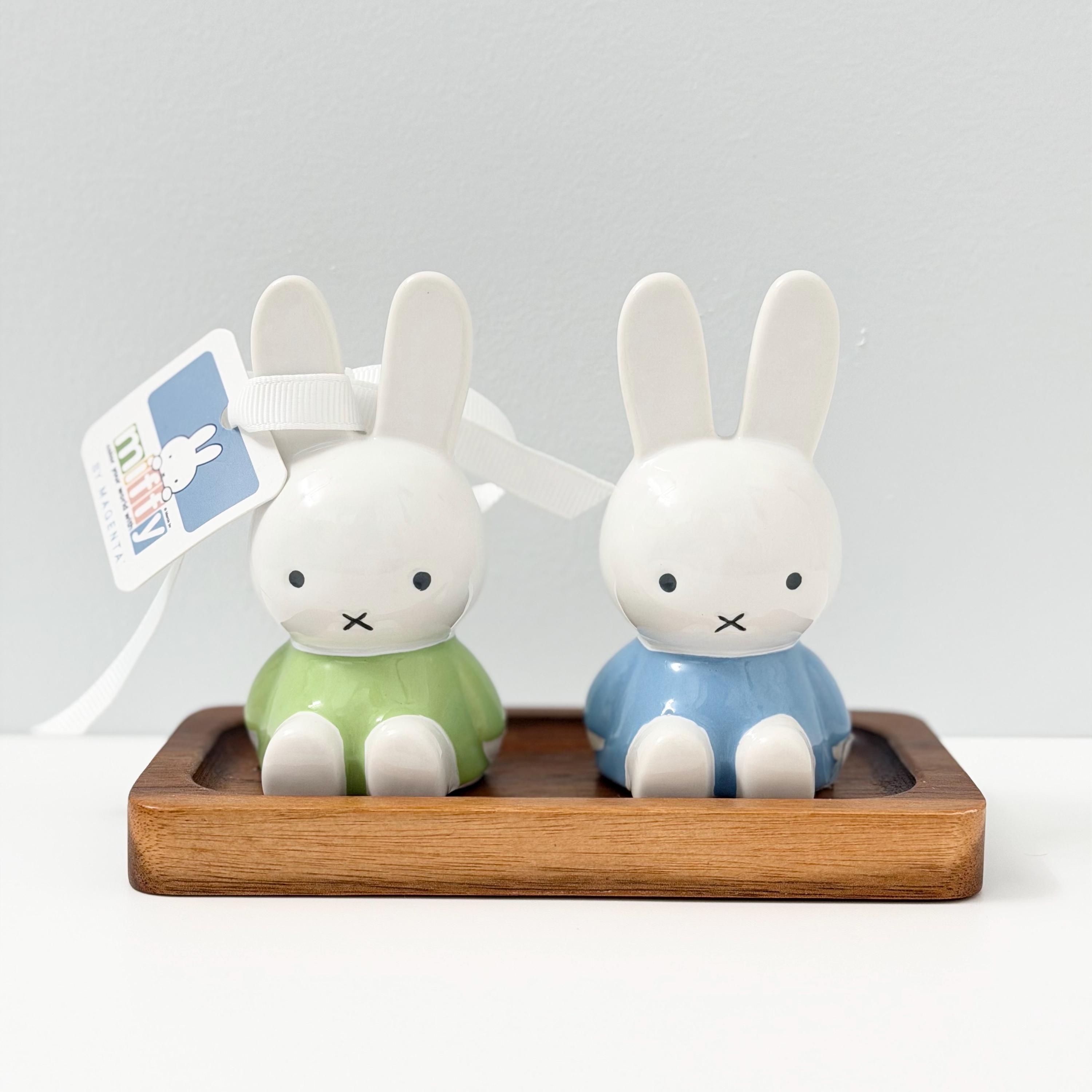 Miffy Ceramic Salt and Pepper Shakers With Wooden Tray – Blue