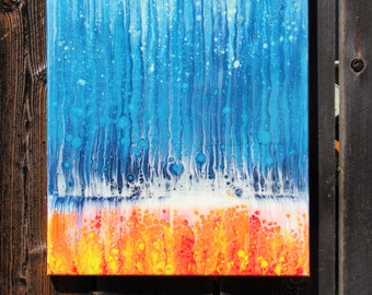 Fire and Ice Fluid Acrylic Painting on Canvas  | Giclee Art | Contemporary Art | Modern Art | Pop Art | Modern Art Gift | Pop Art