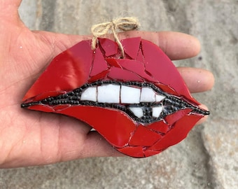 Funny Lips Stained Glass Ornament