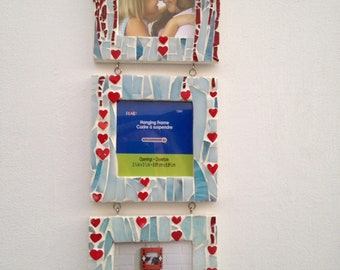 Custom order for Giraffkrzy- Three tier hanging picture frame. Stain glass mosaic. Black cat theme.