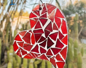 Handmade Stained Glass Heart Ornament – Mosaic Love Gift with Hand-Painted Back